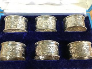 Vintage Sterling Silver Napkin Rings - Set Of Six - Cased