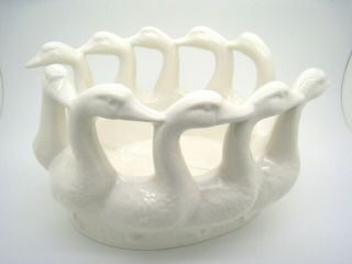 Vintage Handpainted White Ceramic Gaggle Of Geese Dish/planter - Easter Piece