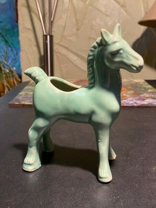 Vintage Mcm Ceramic Green Horse Planter