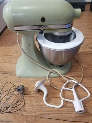 Vintage K - 45 Kitchenaid 10 Speed Stand Mixer Avocado Green Attachments Video