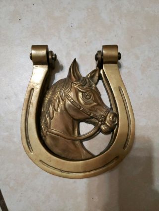 Vintage Large Brass Lucky Horse/horseshoe Door Knocker Equestrian