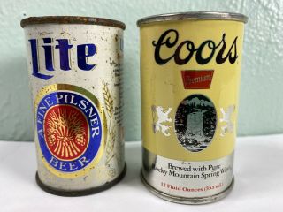 Vintage Set Of 2 Coors Lite Mini Steel Beer Can 3” Bic Lighter Holder Metal Can