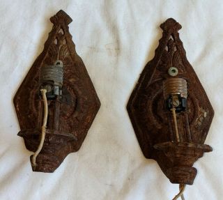 Pair (2) Very Old Antique Vintage Cast Iron Wall Light Sconce Lamp Fixture