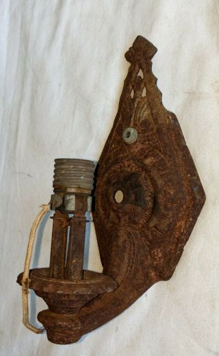 Pair (2) Very Old ANTIQUE Vintage CAST IRON Wall Light SCONCE Lamp FIXTURE 3
