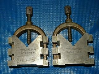 Vintage Brown And Sharpe 750 - B V Blocks With Clamp Hold Downs Machinist Tool