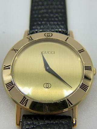 Gucci 3000m 18k Gold Plated Unisex Watch Lizard Grain Straps Vintage