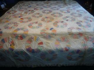 Vintage Patchwork Quilt Finished Top Only - Round Writhe - King Size 87 X 103