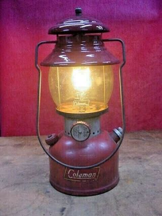 Vintage Coleman 200a Red Single Mantle Lantern 2/60 " Amber Globe "