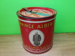 Vintage Prince Albert Crimp Cut Pipe & Tobacco Tin Can Round Red Empty