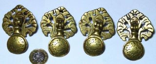 Set 4 X Antique Arts &crafts Brass Drop Pull Chest/drawer/door Handle