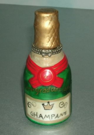 Mini Champagne Bottle Porcelain Trinket Box With Hinged Lid (4 " Keepsake Jar)