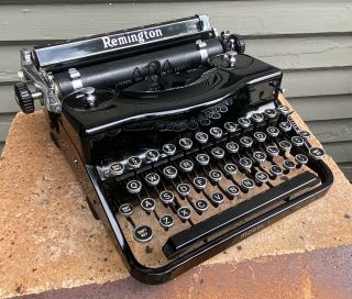 Vintage Antique Black Remington Rand Model 1 Portable Typewriter With Case Exc,