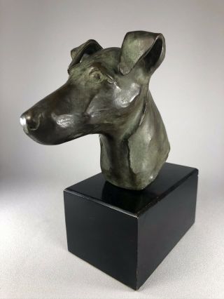 Vintage Lost Wax Bronze Head Study Of A Smooth Fox Terrier Dog,  Outstanding