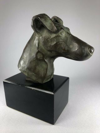 VINTAGE LOST WAX BRONZE HEAD STUDY OF A SMOOTH FOX TERRIER DOG,  OUTSTANDING 2