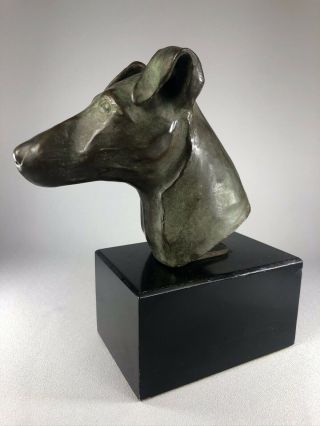 VINTAGE LOST WAX BRONZE HEAD STUDY OF A SMOOTH FOX TERRIER DOG,  OUTSTANDING 3