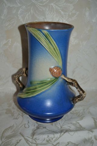 Vintage Roseville Art Pottery Pine Cone Pinecone Vase Blue 842 - 8 Arts & Crafts