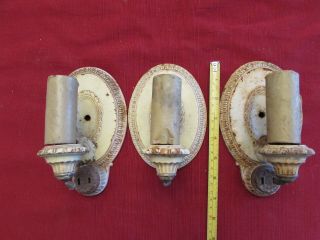 Set Of Three Oval Cast Iron Wall Sconces Antique White,  2 With Electric Outlets