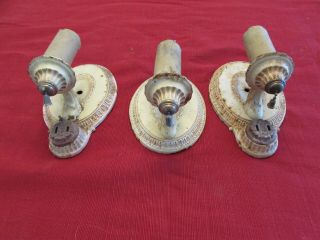 Set of Three Oval Cast Iron Wall Sconces Antique White,  2 with Electric Outlets 2