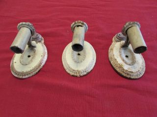 Set of Three Oval Cast Iron Wall Sconces Antique White,  2 with Electric Outlets 3