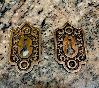 Pair Antique Vintage Victorian Eastlake Style Brass Door Key Hole Plate Covers