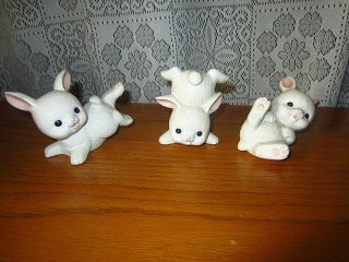 Set Of 3 Silly Bunny Rabbits Figurines Homco 1454