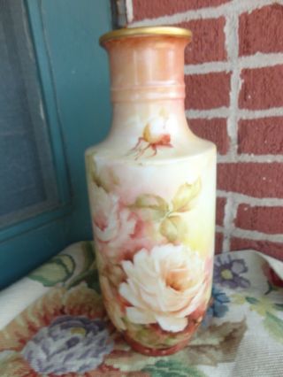 Vintage Kaiser W Germany Hand Painted Floral Pink Roses 14 " Porcelain Vase