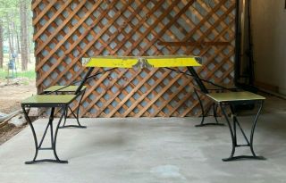 Vintage Handy Yellow Folding Table And Chair Set Milwaukee Stamping Co