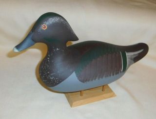 2001 Woodduck Wooden Duck Decoy Signed/dated By David Walker W/stand
