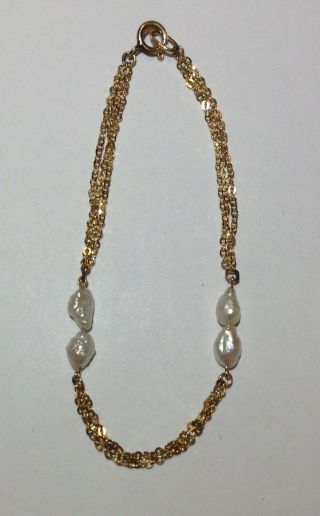 Vintage 14k Karat Gold Bracelet Freshwater Pearls 2.  2 Grams 7 " 18cm