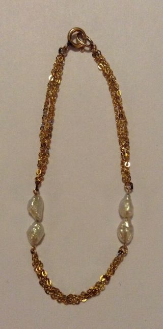 Vintage 14K Karat Gold Bracelet Freshwater Pearls 2.  2 Grams 7 