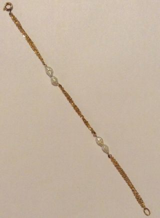 Vintage 14K Karat Gold Bracelet Freshwater Pearls 2.  2 Grams 7 