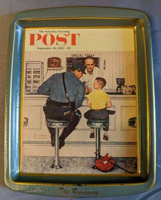 Norman Rockwell " The Runaway " Saturday Evening Post Tin Tray Collector 