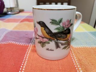 John James Audubon Porcelains Robin 1985 Cup Vintage Mug Gold Rim