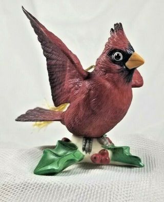 Lenox For The Holidays Porcelain Ornament Red Cardinal Bird On Holly Branch