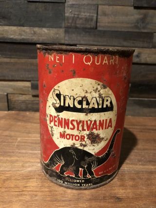 Vintage Sinclair Pennslyvania Motor Oil Red Quart Can Dinosaur