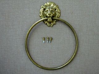 Vintage Solid Brass Lion Head Towel Ring - Wall Mount
