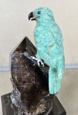 Amazonite Falcon On Smoky Quartz Crystal 5 1/4 " Peter Muller