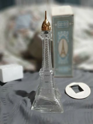 Vintage Avon Occur Eiffel Tower Decorative Bottle 8 - 1/4 " Clear Glass Gold Cap