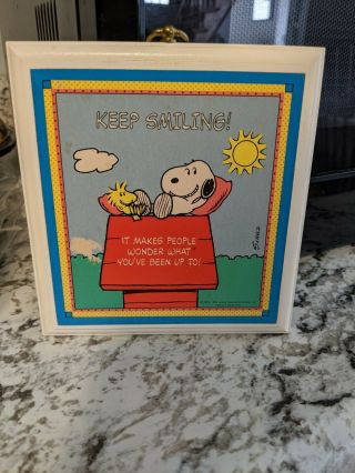 Vintage Hallmark Peanuts/snoopy/woodstock " Keep It Smiling " Plaque