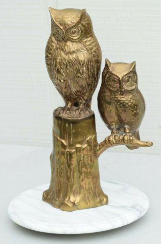 Vintage 17 " Large Owls Perched Brass Bronze Statue Sculpture Anchor Man