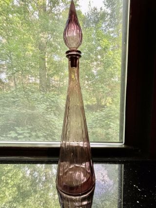 Vintage Mcm Purple Amethyst Squiggly Lines Empoli Decanter Genie Bottle 20”
