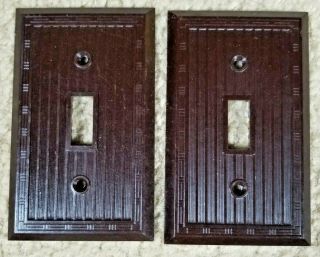 Vintage Heavy Duty Brown Ribbed Bakelite Single Toggle Wall Switch Plate Nos