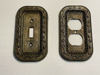 2 Melard Bronze Tone Metal Outlet & Light Switch Covers Gothic Victorian Vintage