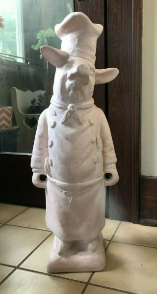 Rare Large Vintage Spanish Clay Pig Chef Cast Statue French Kitchen Menu