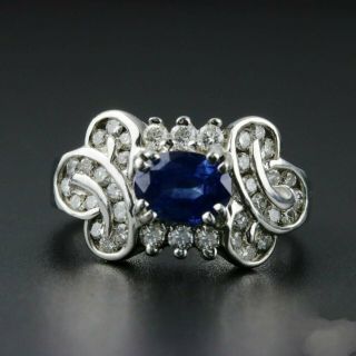 Vintage Retro Engagement Wedding Ring 14k White Gold Over 1.  89 Ct Vvs1 Sapphire