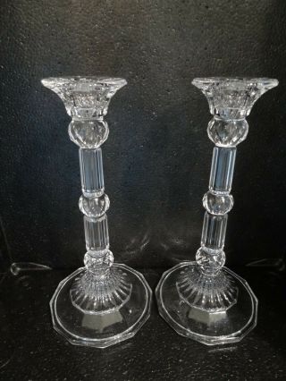 Vintage 8 1/2 " Clear Crystal Glass Candlesticks Unmarked