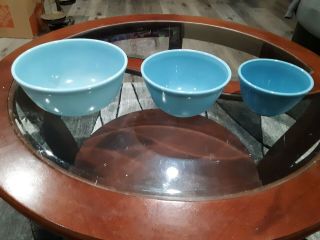 Vintage 3 Pc Set Pyrex Blue Delphite Mixing Bowls 401 402 403