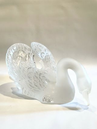 Vintage Lalique France Sculpted Crystal Glass Table Top Swan Signed And Numbered