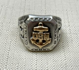 Vintage Wwii Ww2 Usn Us Navy Ring Sterling Silver 10k Gold Anchor Eagle Size 10