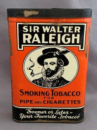 Old Vintage Tobacco Tin Box Sir Walter Raleigh Smoking Pipe Cigarette Empty